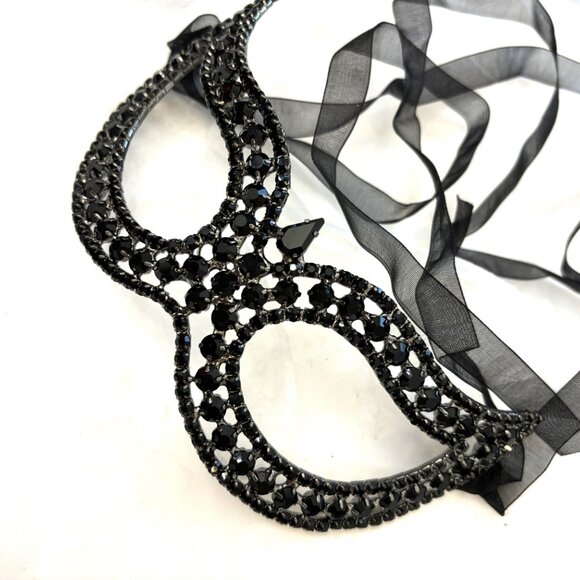 Black Rhinestone Jeweled Metal Harlequin Facemask NWT NOS - Picture 3 of 15